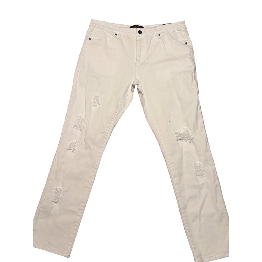 Fire Rain Denim White Distressed Slim Fit Jeans Holes F&R Size 36 x 32 NWT